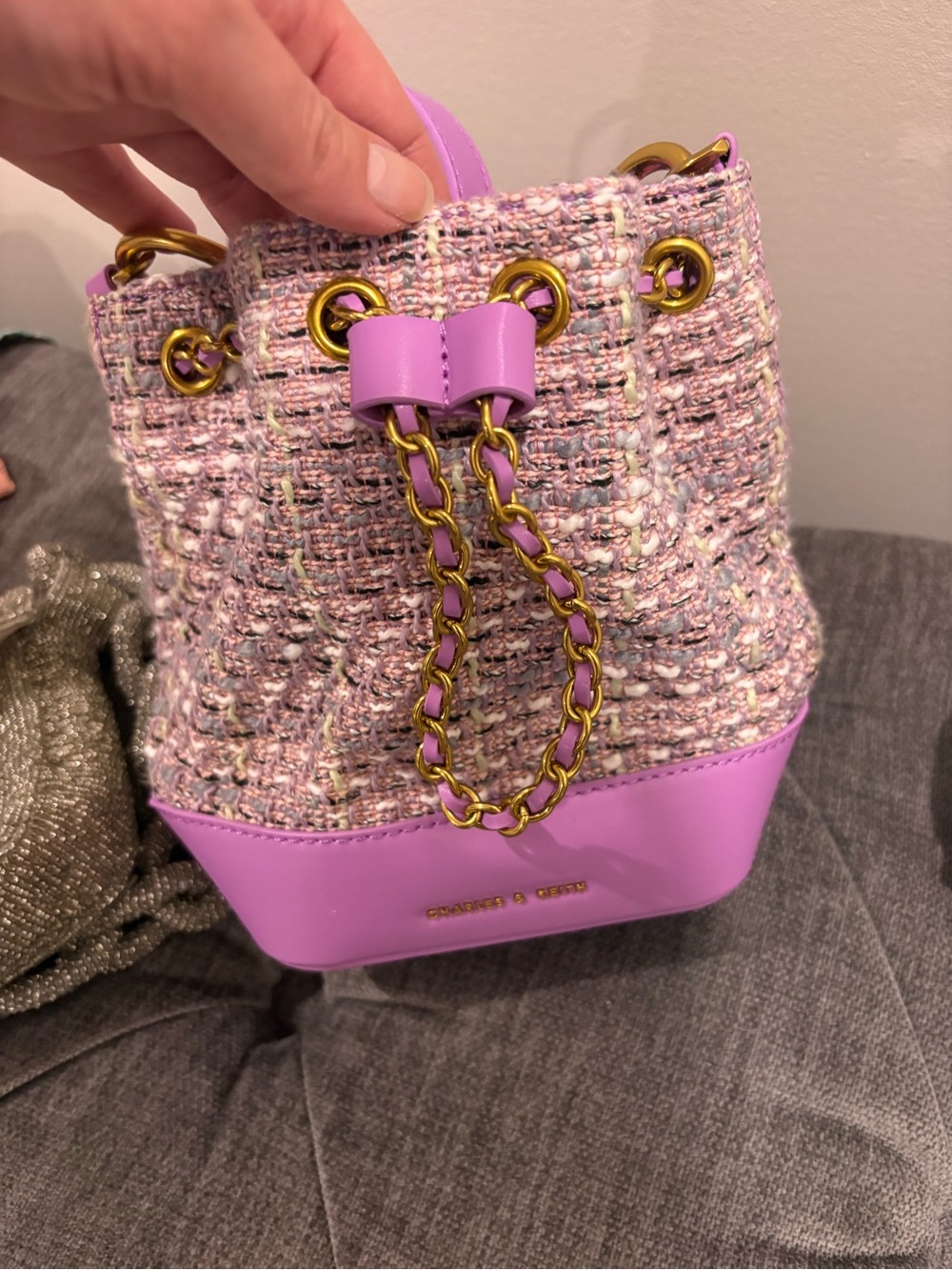 Charles & Keith Lilac Tweed Bucket Bag